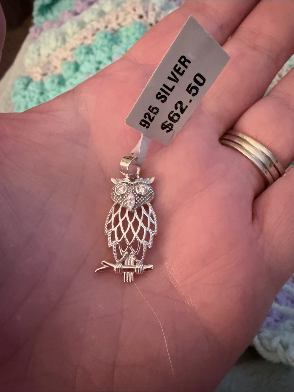 NWT 925 Sterling Silver Cubic Zirconia Owl Pendant